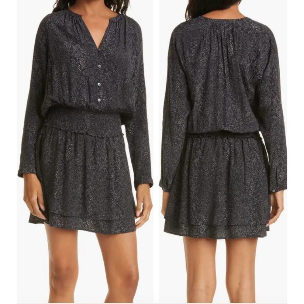 Rails Jasmine Dress Charcoal Textured Leopard Print Women's Size XS NWT
